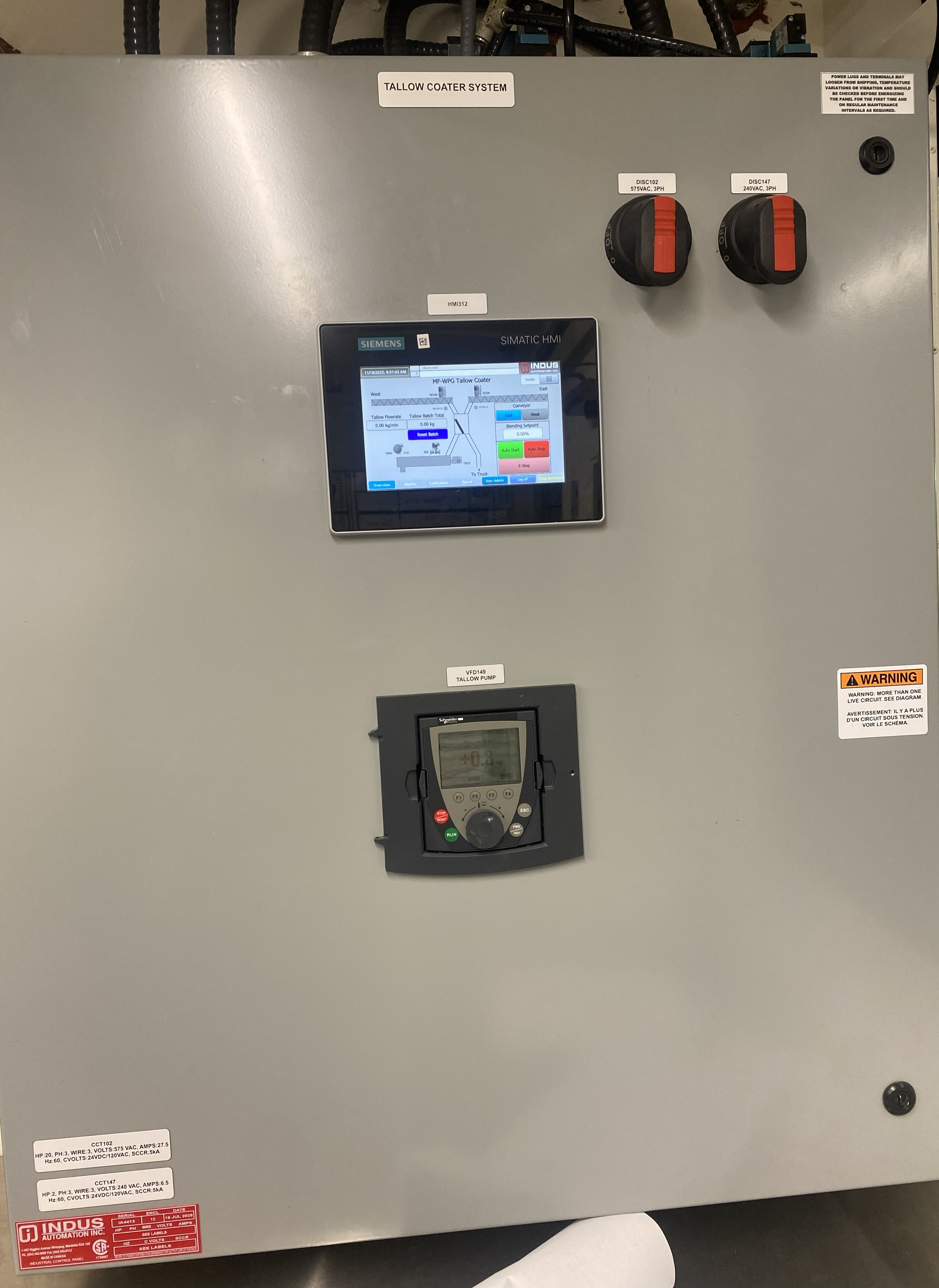 Beef tallow coating system - HMI interface