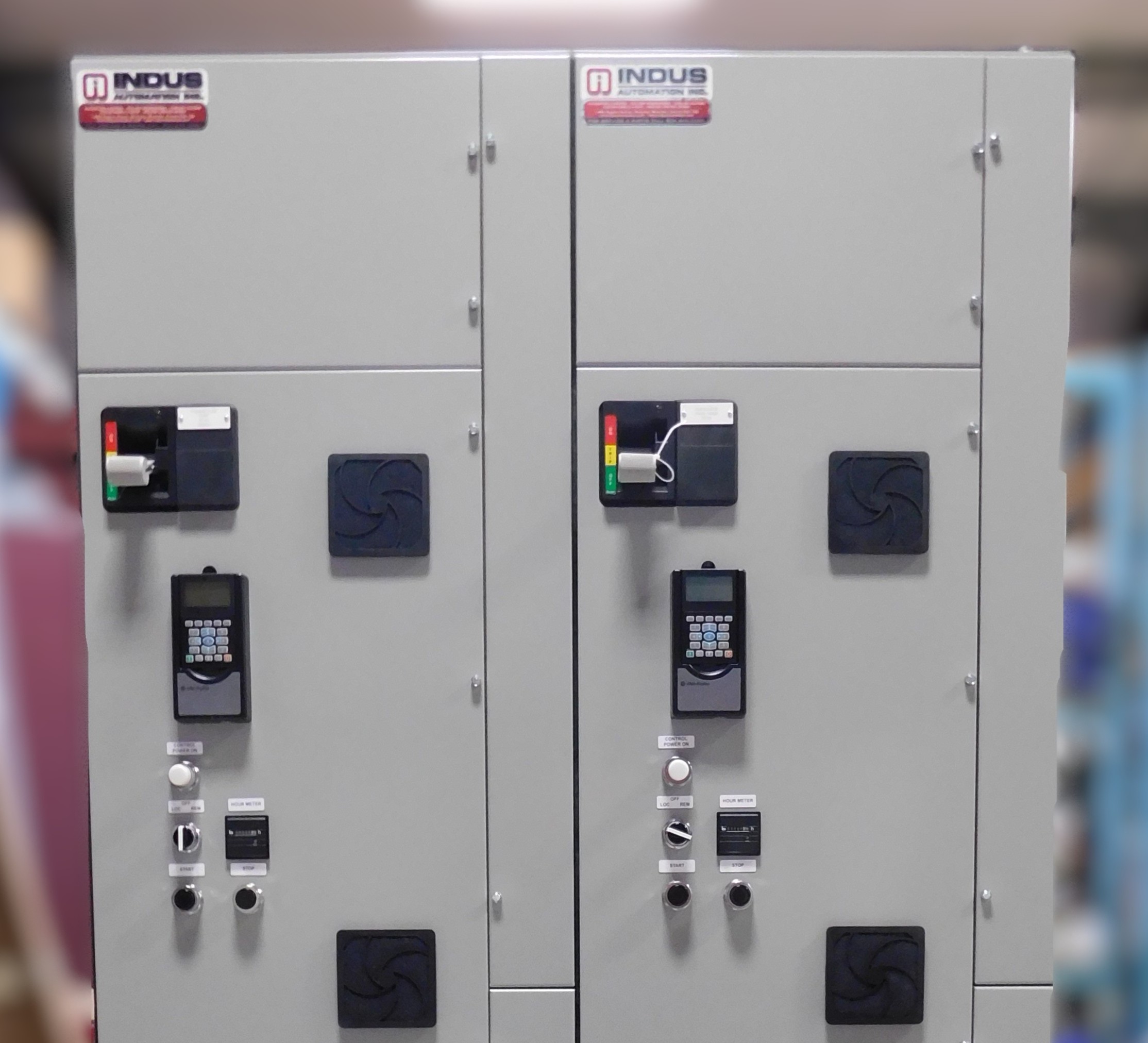 Finished Indus Automation MCC assemblies with custom door-mounted motor starters and control devices